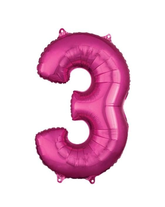 Balónek Číslo 3, Tmavě Růžový